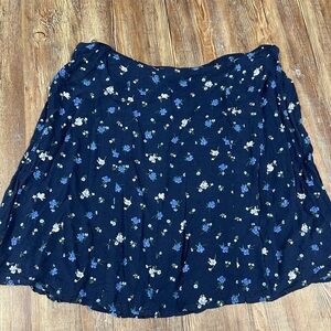 Vintage 90s Navy blue floral mini skirt with elastic waistband